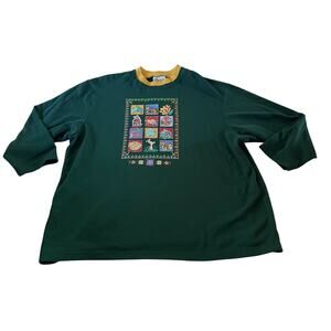 Vtg Y2K 2000s Green Layered Cottagecore Pullover Sweater Plus Sz OS